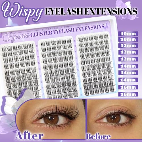 Fyonas Wispy Eyelash Clusters - 180pcs C Curl 10-16mm