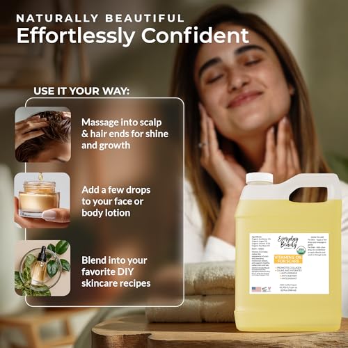 Organic Vitamin E Oil Bulk - 32oz USDA Certified 100% All Natural Plant Based - Light and Unscented Great for Scars After Surgery - For Face, Skin and Nails - Anti-Aging, Reduce Appearance of Wrinkles