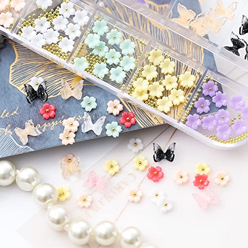 ueforrza Nail Art Rhinestones Set, 3D Flowers/Butterfly Nail Charms, Nail Gems and Rhinestones Kit, Nail Decorations for Nail Art, DIY Nail Accessories and Nail Supplies (2 Boxes)