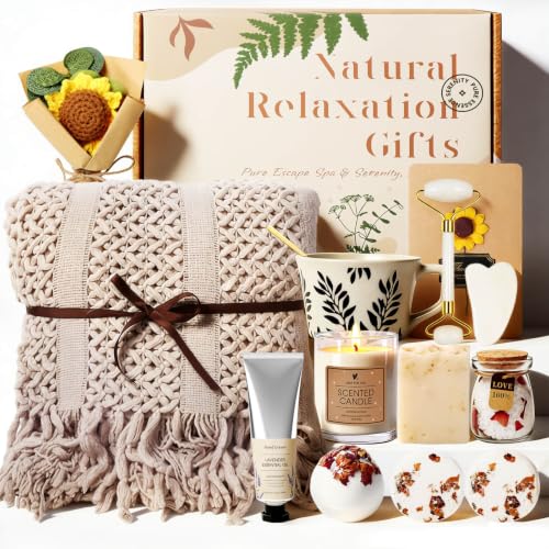 Spa Gift Basket for Women - Self Care Package with Candle & Bath Bombs