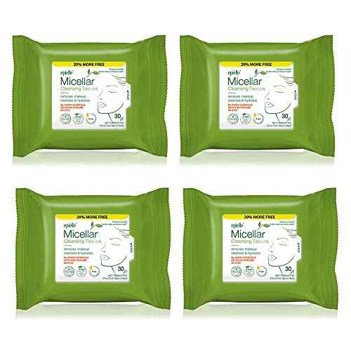 Epielle Micellar Makeup Remover Wipes, Gentle & Hydrating Daily Facial Cleanser Towelettes, Remove Dirt, Oil, Waterproof Mascara, Stocking Stuffers, Thanksgiving Essentials, 30 Count (Pack of 4)