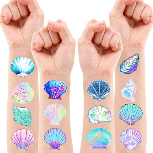 100 PCS Seashell Temporary Tattoos - Mermaid Beach Party Favors