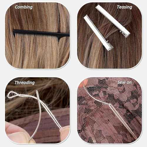VCAY Hair Extension Tools Kit, 500 Silicone Lined Ring Beads,1 Plier, 1 Threader,1 Crochet Hook,10 Curved Hair Needle,5 Hair Clips,5 Rolls Sewing Threads,100 Rubber Bands with Storage Case