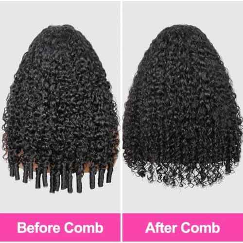 Larhali Half Wig Human Hair Glueless Wigs Upgrade 3 IN 1 Half Wig With Drawstring Seamless Clip Ins Flip Over Burmese Curly Human Hair No Glue No Lace For Women 200% Density (Natural Color, 22inch)