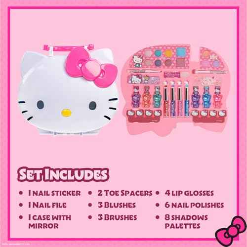 Hello Kitty Face Light-Up Makeup Vanity Set for Girls, Includes Nail, Eye and Lip Accessories, Perfect Birthday and Holiday Gift, AA Batteries Not Included, Ages 3+ by Townley Girl