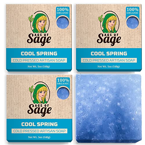 Natural Bar Soap for Men - Vegan Bath Soap Bars Gift Set - Handmade Cold Process Soap w/Essential Oil, Cool Spring Scent (4 Pack)