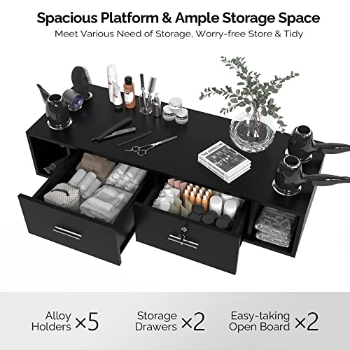 OmySalon Wall Mount Styling Station with 5 Dryer Holders