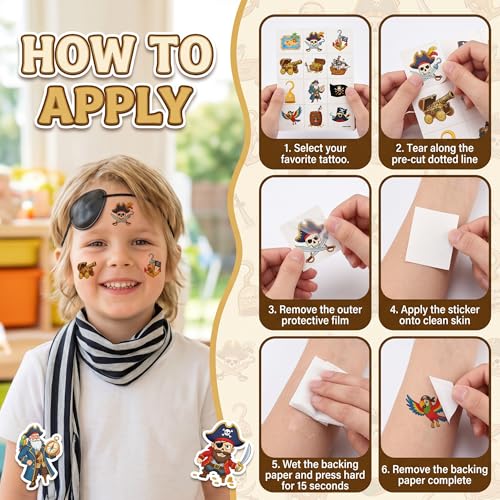 96 Pirate Temporary Tattoos for Kids Pre-Cut Party Favors
