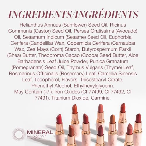 Mineral Fusion Lipstick, Vivid & Smudge-Free Lip Color with Avocado Oil, Cocoa Seed Butter & More, Long-Lasting Vegan Lipstick, FD&C Dye-Free, Cruelty-Free, Paraben-Free, Gluten Free, Plum Wine