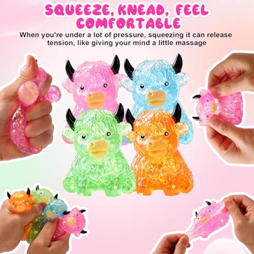 Blue Glitter Highland Cow Stress Relief Fidget Toy - Sensory Squeeze Ball, Anxiety & Desk Decor