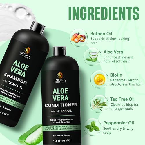 INFINA ESSENTIALS Aloe Vera Shampoo & Conditioner Set - Sulfate-Free 16oz