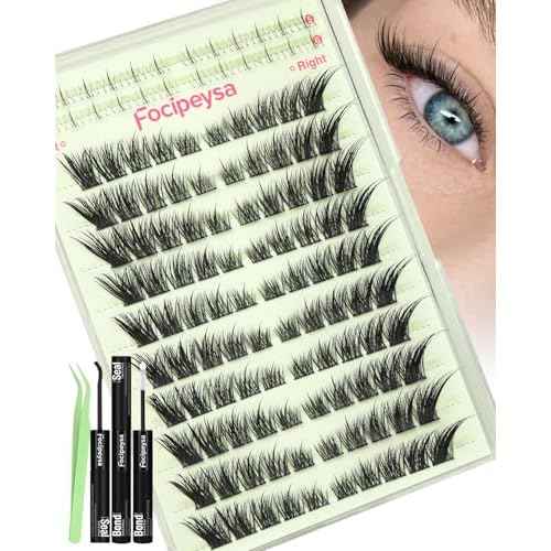 Fox Eye Lash Clusters Wispy Eyelash Clusters Kit Natural Lash Extensions Foxy Cluster Eyelash Extensions Spiky Individual Eyelashes Extension Kit with Lash Bond and Seal, Lash Tweezers