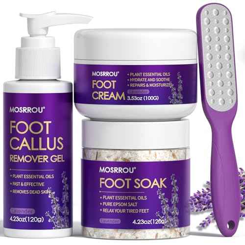 Pedicure Kit For Feet 4pcs Foot Spa Kit For Christmas Birthday Valentine's Women Men Gift Lavender Feet Care Kit for Dry Cracked Foot Soak Salt Foot Callus Remover Gel Foot File Foot Cream