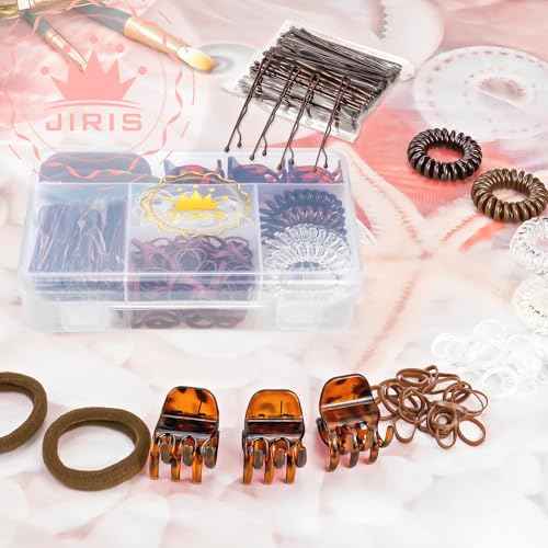 Elastic Hair Ties, Hair Accessories for Girls, Brown and Clear Hair Rubber Bands Set with Bobby Pins, Hair Accessories Set for Daily Use (Brown Series)