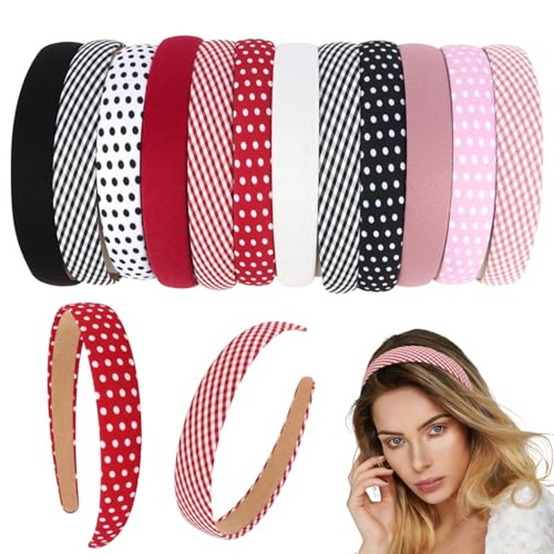 12-Pack Polka Dot & Solid Color Headbands for Girls & Women