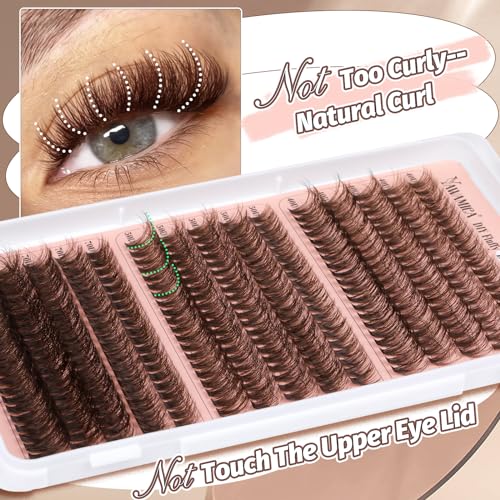 Yawamica Brown Lash Clusters Fluffier Eyelash Extension 10-16mm Individual Lashes D Curly Eyelash Clusters 40D+50D+70D Volume 300pcs Cluster Lashes Pesta?as Pelo a Pelo DIY Lash Extension at Home