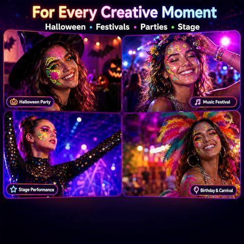 UV Neon Face Paint Sticks - 10 Glow Colors Rave Makeup