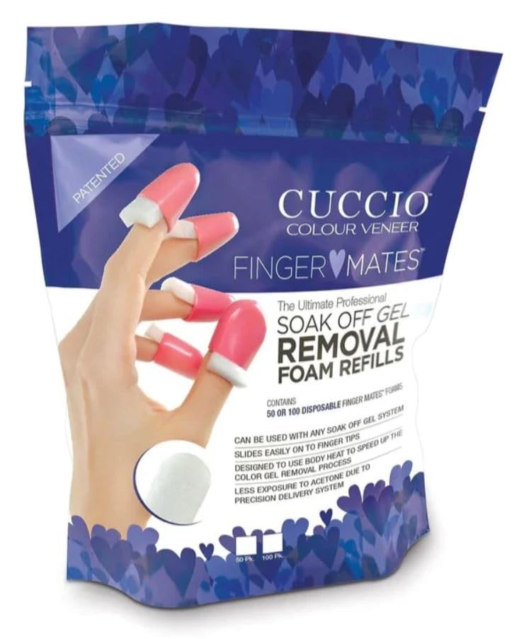 Cuccio Finger Mates Soak Off Gel Removal System - Reusable Non Latex Caps Remove Gel Nail Polish (100 Foam Pad Refills)