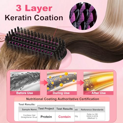 Cordless Hair Straightener Brush - Portable Ionic Frizz-Free Styling
