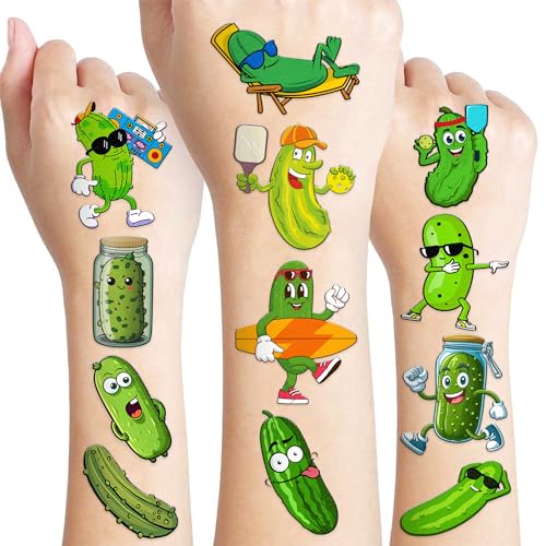 96 PCS Pickle Temporary Tattoos for Kids | Pre-Cut Party Favors