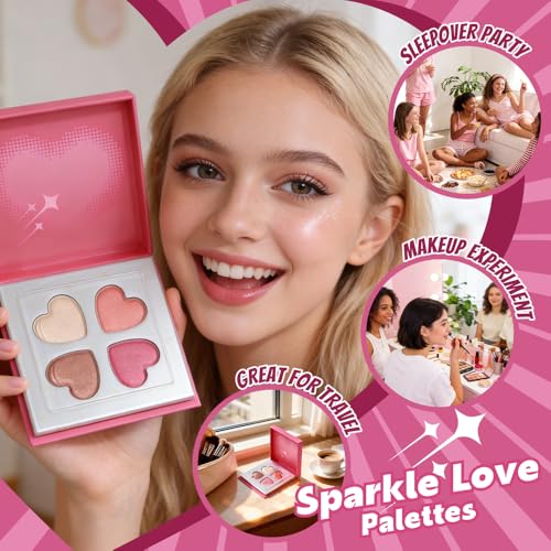 Color Nymph SPARKLE LOVE Palettes - Face & Cheek Makeup Palette?Blush, Bronzer & Highlighter Make Up for Teens Girls Tweens with Gentle & Silky-smooth Formula, Vegan & Talc-free (Pink)