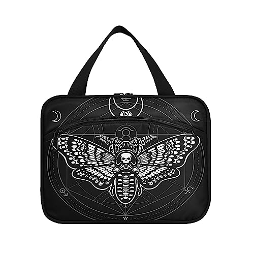 MNSRUU Hanging Toiletry Bags for Women Travel, Gothic Black Skull Moth Toiletry Organizer Portable Travel Toiletry Bags Clear Wash Bags Makeup Bag Cosmetic Bag
