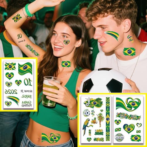 Brazil Flag Temporary Tattoos - 11 Sheets Waterproof