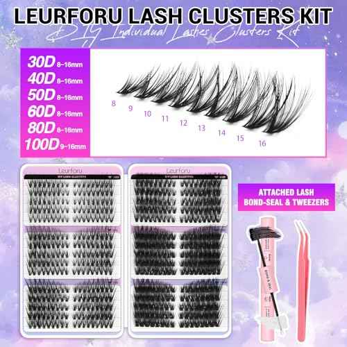 Lash Clusters Kit DIY Eyelash Clusters 530pcs 3D Full Individual Lashes Clusters Kit 30D-100D Pre Map Volume Lash Clusters Volume Self Adhesive Eyelashes Kit With Bond & Seal Tweezers