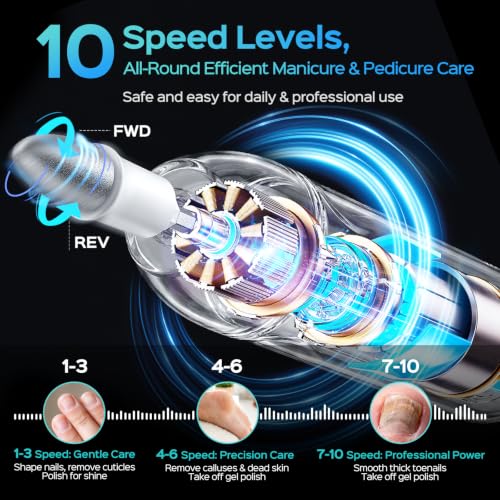 COSLUS C60 Cordless Electric Nail File - 10 Speed Pedicure Kit