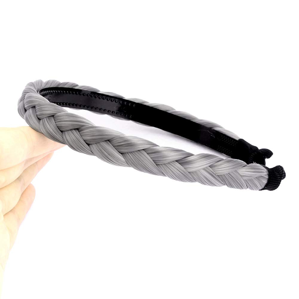 Gledola Braided Headband With Teeth Braids Hairband With Tooth Synthetic Hair Band Plaited Hairband For Women (Smoky Gray)