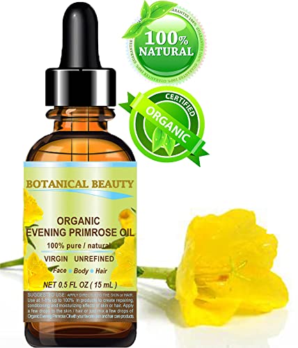 Botanical Beauty EVENING PRIMROSE OIL 100% Pure Natural Undiluted Unrefined Virgin Cold Pressed Carrier Oil. 0.5 Fl.oz.- 15 ml for face, skin, hair, nails