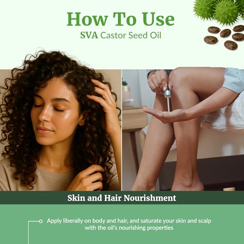 SVA Organic Castor Seed Oil - 16 Oz Cold-Pressed Hair & Skin Care