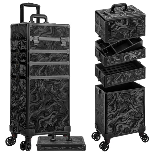 5-in-1 Rolling Makeup Train Case with Wheels | Professional Cosmetic Trolley