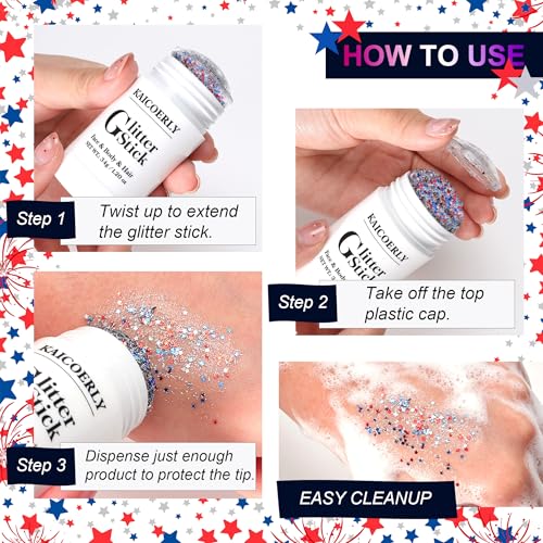 Star Face Glitter Stick - Red White Blue Holographic Sequins