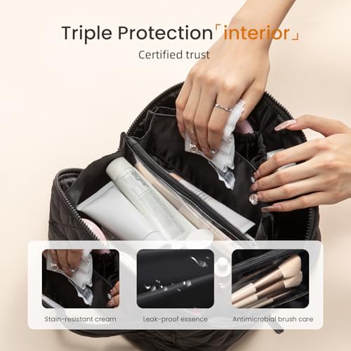 LOVEVOOK Travel Makeup Bag 2-Pc Set, Waterproof Puffer Organizer