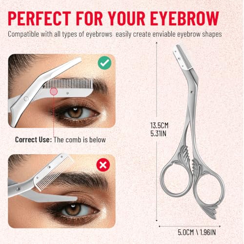 DINNAT Dark Grey Eyebrow Trimmer Scissors with Comb for Men & Women