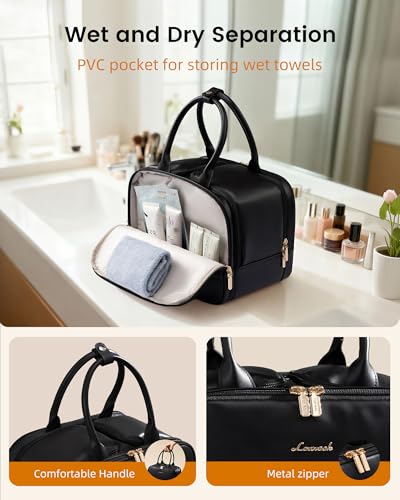 LOVEVOOK Khaki Small Leather Travel Toiletry Bag Waterproof Cosmetic Organizer