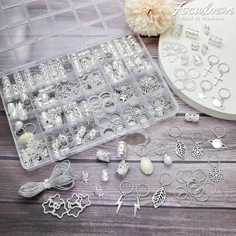 260 Pcs Hair Beads & Clips Set for Braids, Dreadlocks & Locs