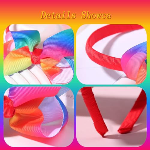 HIFANMM Rainbow Headband Pride Day Hair Accessories for Women Girls, Big Bowknot Colorful Hair Bands Pride Month Gay Headdress Pride Parade LGBTQ Party Non Slip Head Band 1 Pcs