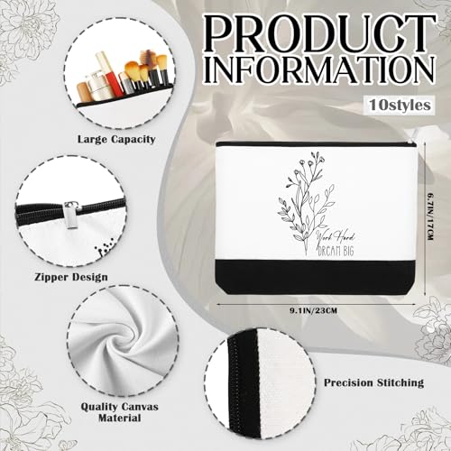 Sanwuta 20pcs International Women's Day Gifts for Women Inspirational Makeup Bags with Zipper Thank You Cosmetic Bags Gift for Coworkers Employee Volunteer (Flowers)