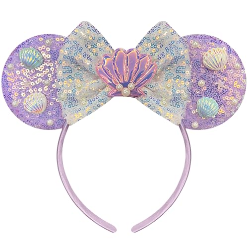 Mermaid Mouse Ears Headband with Sequins, Pearls & Shells