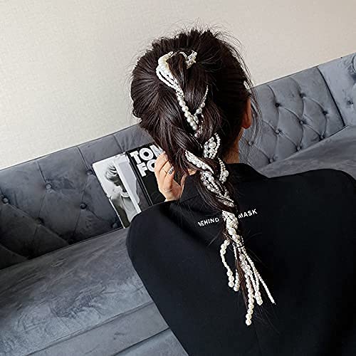 SINNKY Imitation Pearl Hair Clip In Hair Braiding clips Long Hair Extension Hair Chain DIY Accessories Fashion Hair Band Masquerade Hair Accessories for Women and Girls