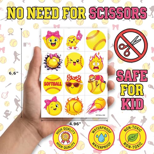 96PCS Softball Temporary Tattoos for Kids - Waterproof Sports Party Favors