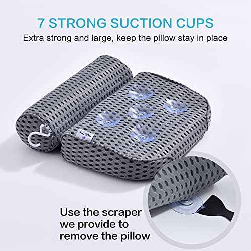 OMYSTYLE Bath Pillow for Tub, Quick Dry & Extra Thick Bathtub Pillow for Head Neck and Back Support, 4D Air Mesh with Powerful Suction Cups, Dark Grey