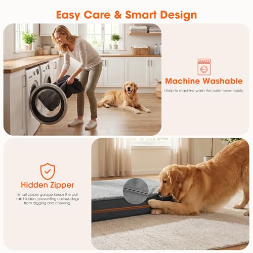 Large Grey Waterproof Orthopedic Dog Bed for Crate - Chewproof & Reversible