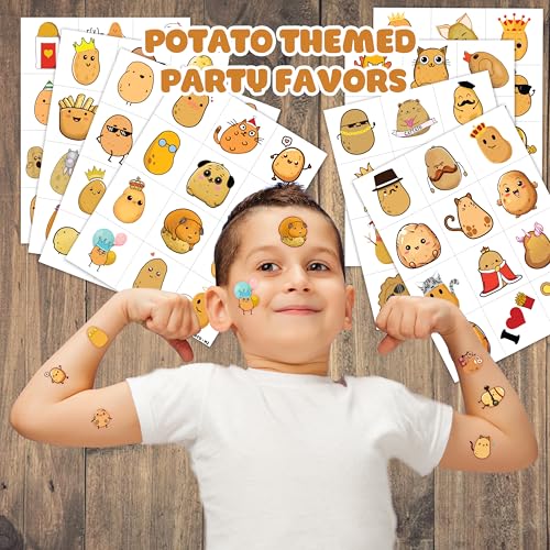96PCS Potato Temporary Tattoos, 8 Sheets Party Favors