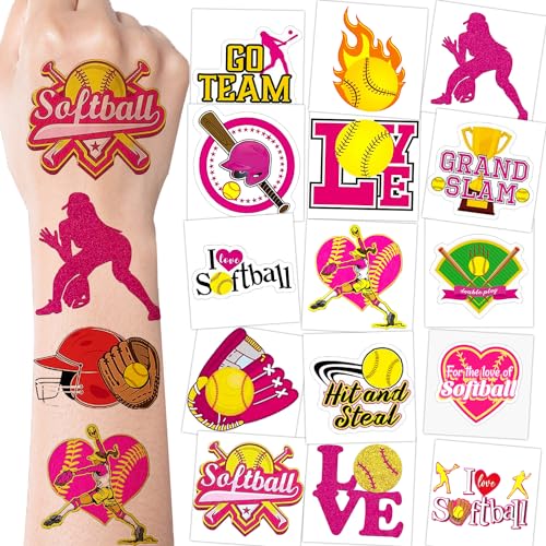 144 Piece Softball Temporary Tattoos Stickers - 16 Styles