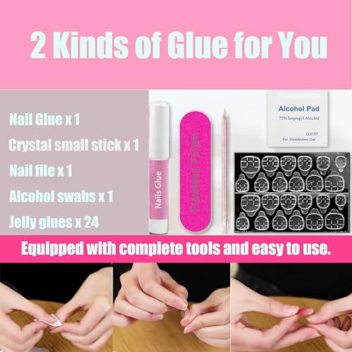 Gradient floral elements Cute Nails Pink and tender Press on Nails Short Almond Fake Nails French Dopamine Style Summer Glue on Nails for Women and Girls Spring romantic girly style Manicure(24 PCS)