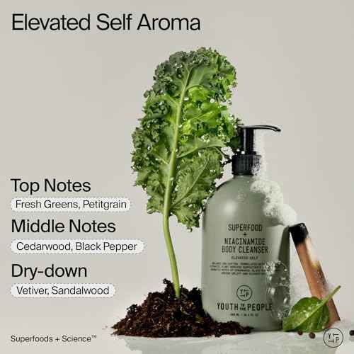 Youth To The People Superfood + Niacinamide Body Wash - Kale + Green Tea Cleanser with Nourishing Vitamins + Antioxidants, Improves Skin Texture + Dullness, Earthy + Woody Scent for Body, Vegan
