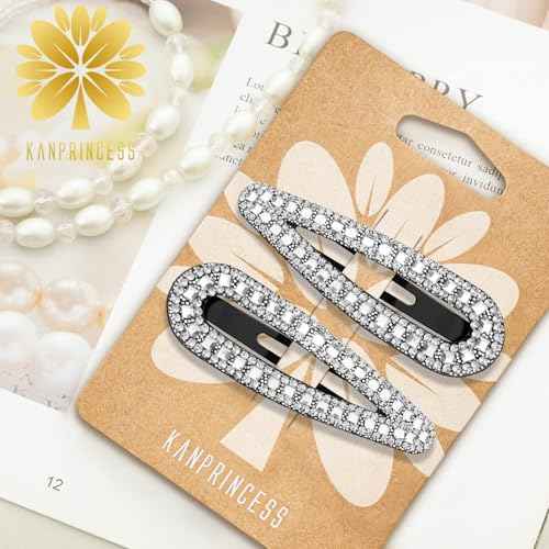 2PCS Rhinestone Hair Clips,Snap Hair Accessories,Decorative Hair Clips,Rhinestone Barrettes For Women Girls(SET14)